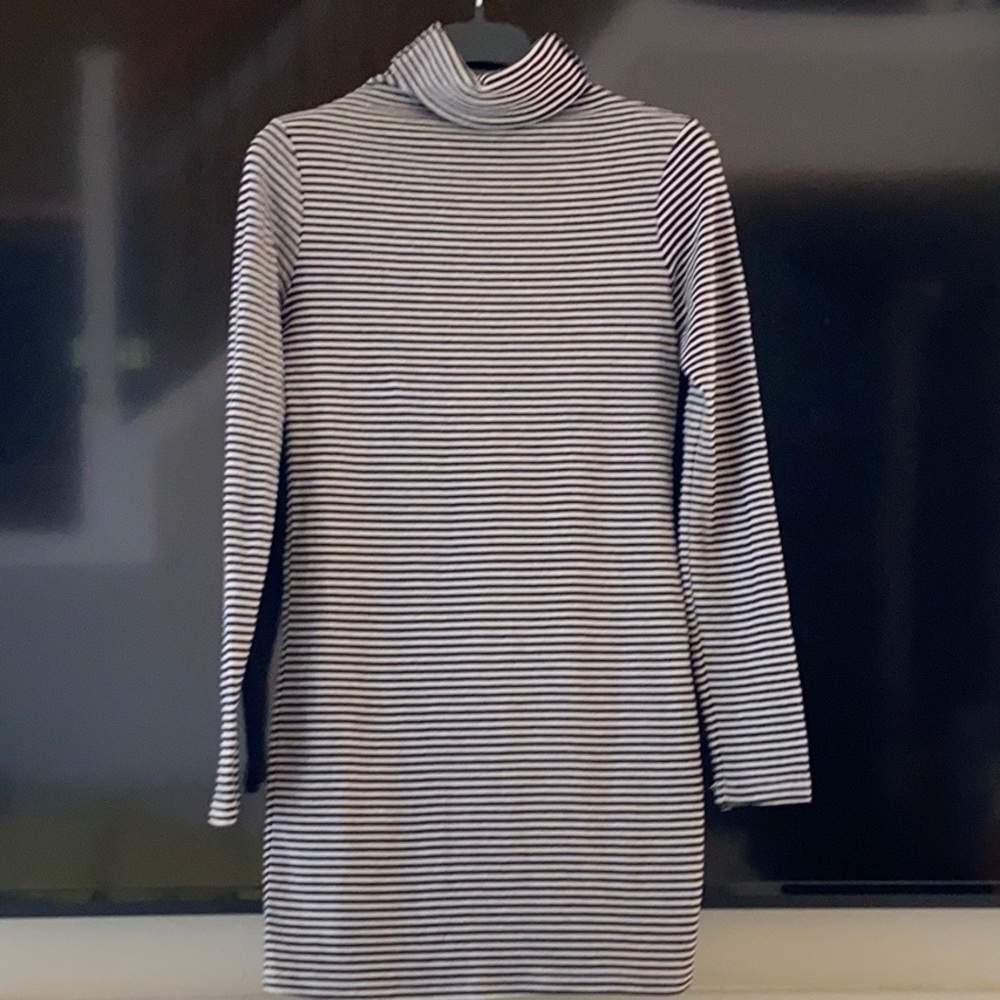 TURTLE NECK STRIPED LONG SLEEVES KNIT DRESS